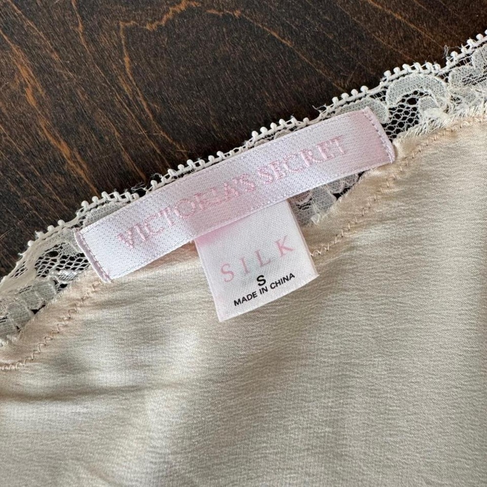 Vintage 2001 Victoria's Secret 100% Silk Slip Pink Small Lace Asymmetric Maxi - Picture 6 of 7
